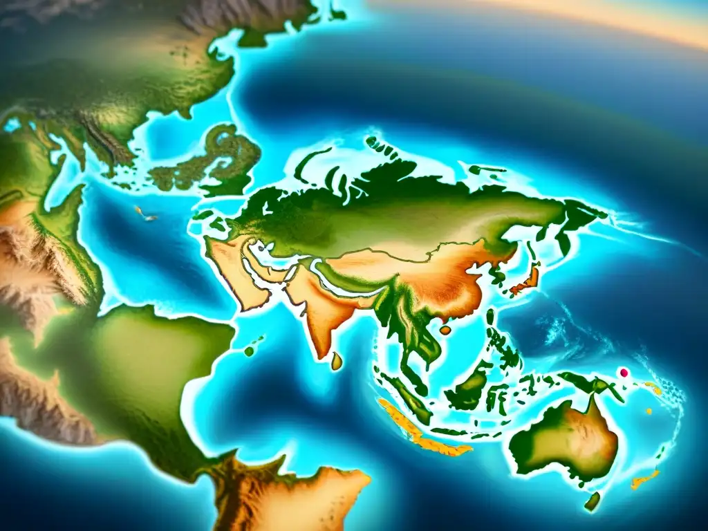 Mapa sepia detallado del mundo con elementos cartográficos antiguos y tecnología ArcGIS, fusionando historia y evolución digital