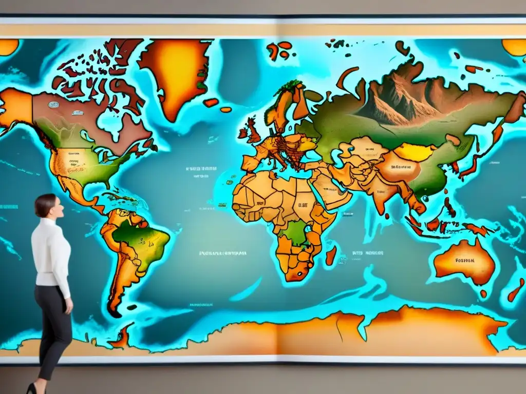 Un mapa detallado del mundo en sepia, perfecto para enseñar geografía con mapas estratégicos