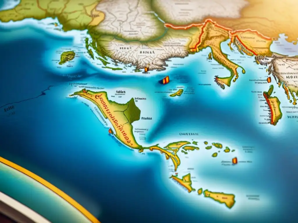 Mapa detallado en sepia del mundo con rutas antiguas, resaltando la evolución de la historia de la cartografía digital