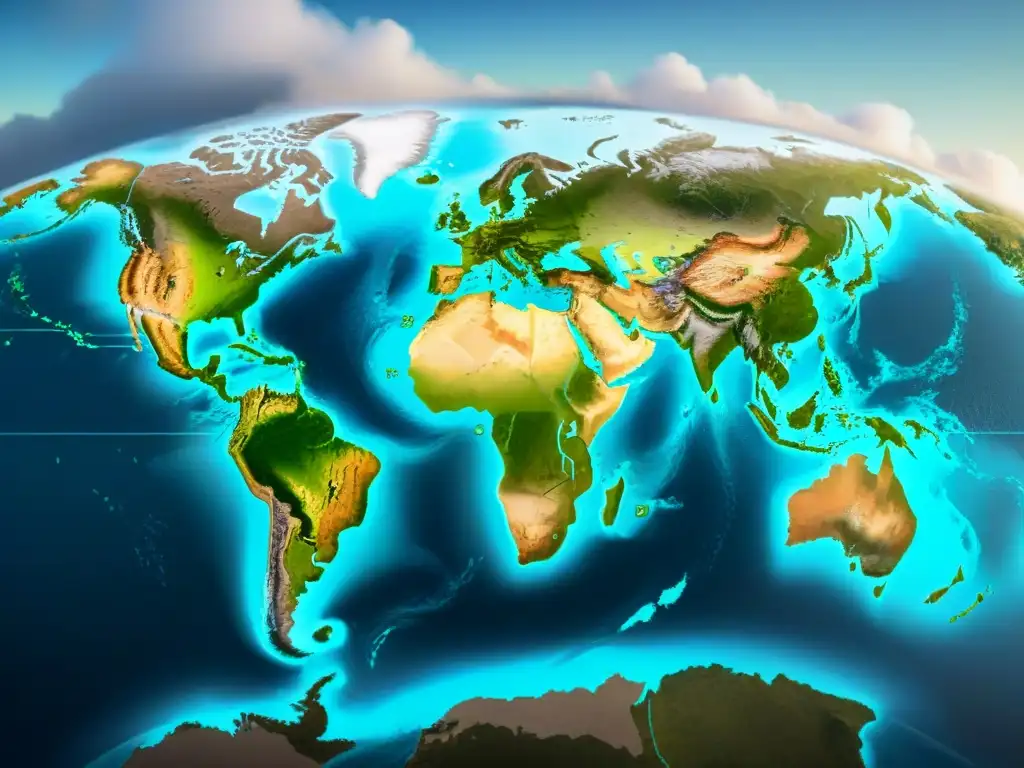 Mapa detallado del mundo en sepia resaltando información temática