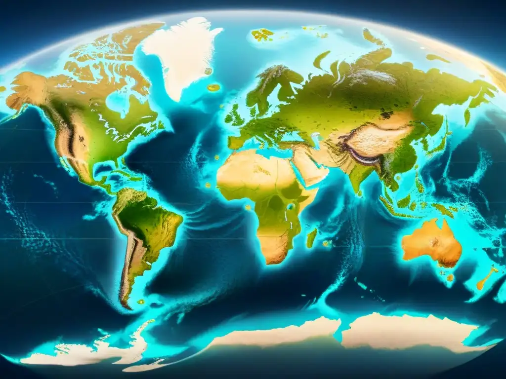 Mapa detallado sepia del Nuevo Mundo en la Era de la Exploración, con monstruos marinos y ciudades de oro, brújulas y barcos