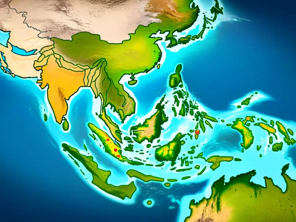 Mapa detallado en sepia de Asia y Oceanía con certificaciones SIG, reflejando la evolución global en cartografía