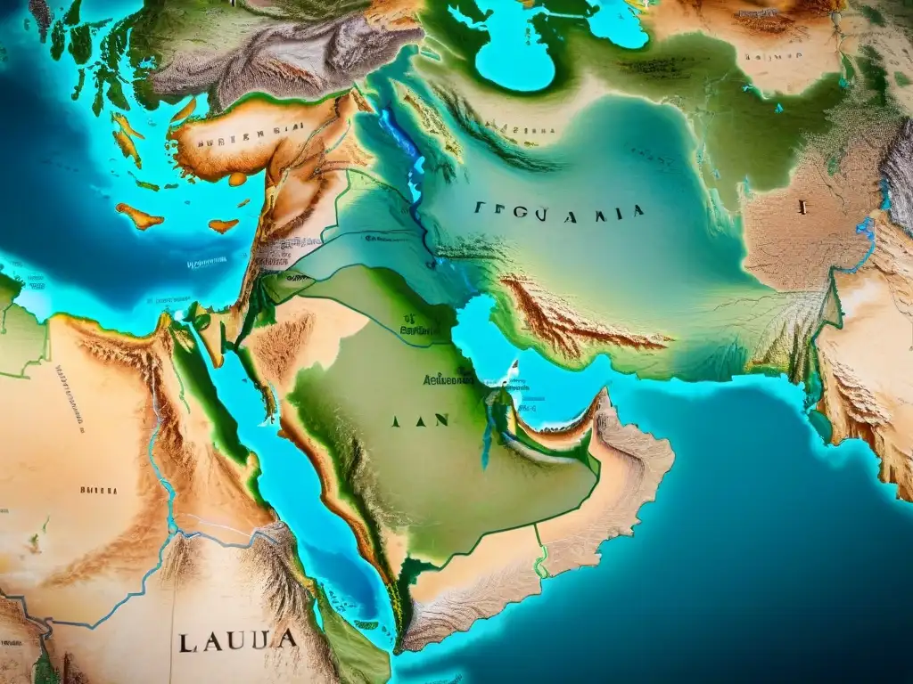 Un mapa detallado en sepia del Medio Oriente, fusionando pasado y presente