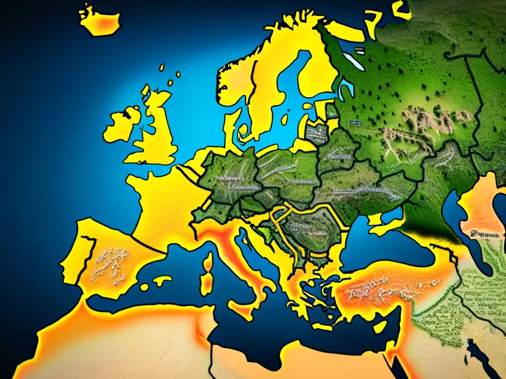 Mapa detallado en sepia de Europa medieval con la propagación de la Peste Negra, evocando crisis y significado histórico