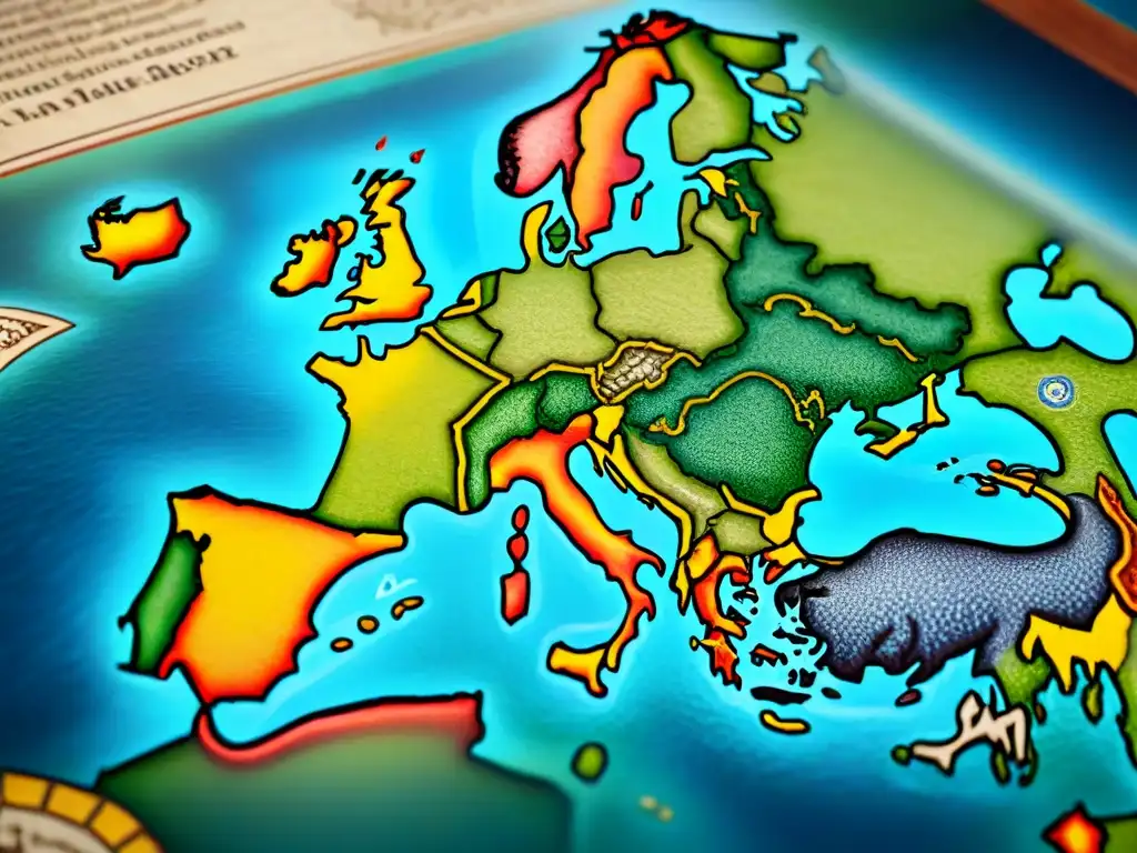 Mapa detallado en sepia de Europa renacentista con rosas de los vientos, monstruos marinos y delicados detalles cartográficos