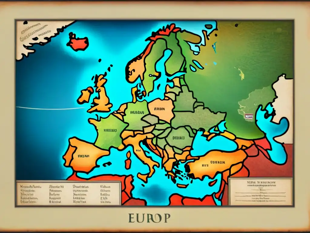 Mapa detallado de Europa en el Renacimiento con elementos cartográficos elaborados