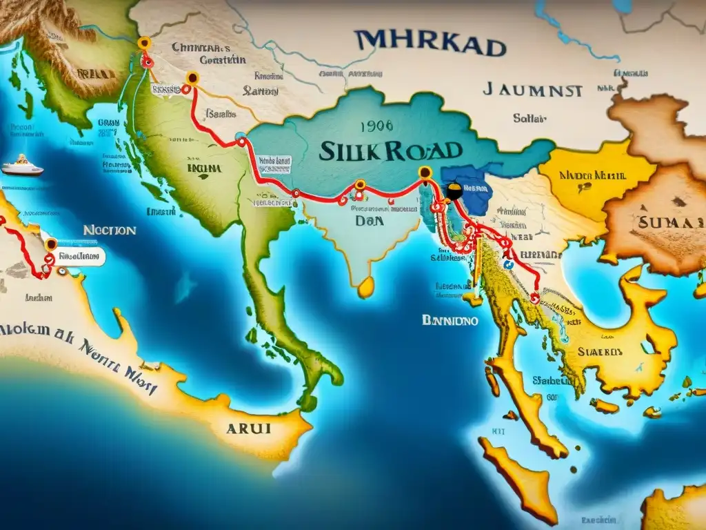 Mapa detallado de la Ruta de la Seda con evolución cartografía mapas antiguos