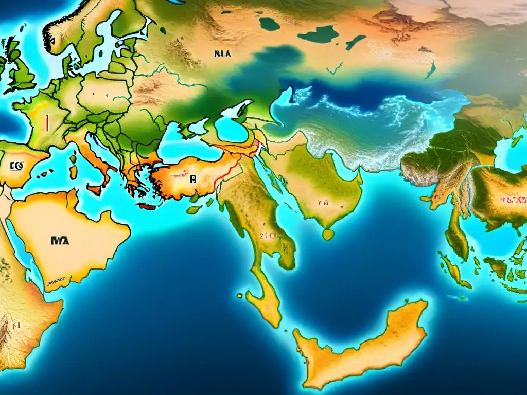 Mapa detallado de la Ruta de la Seda en el Renacimiento, conectando Oriente y Occidente