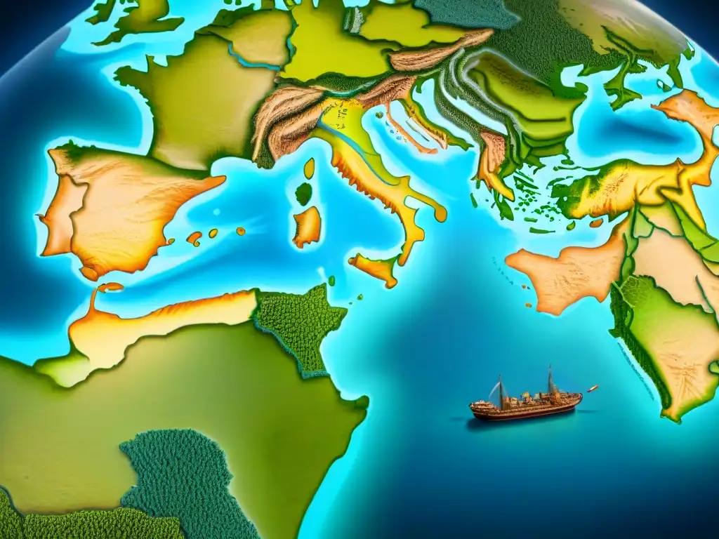 Mapa detallado en sepia de rutas comerciales del imperio español