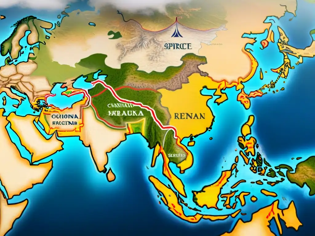 Mapa detallado en sepia de rutas comerciales antiguas en Asia, con la evolución de la cartografía en Asia