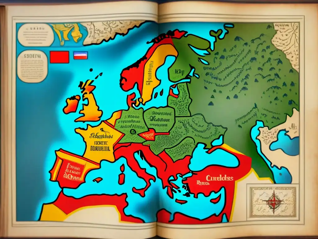 Mapa sepia detallado de las Cruzadas medievales Mapa detallado en sepia de Europa medieval, con rutas de las Cruzadas y soldados, castillos y barcos ilustrados