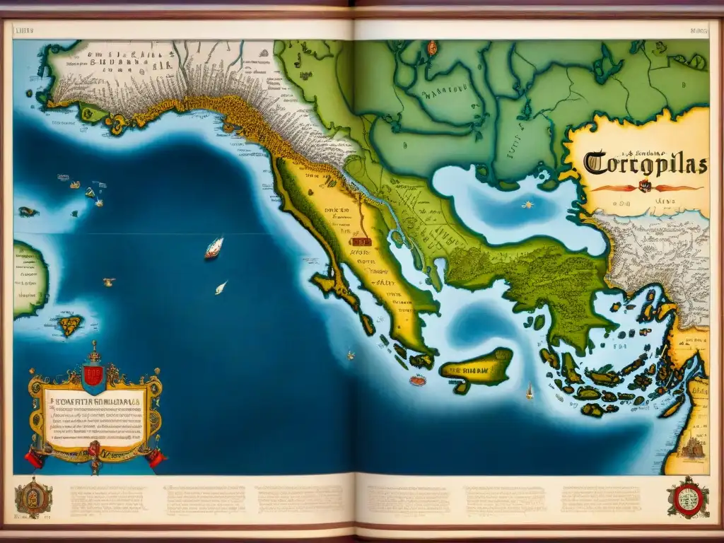 Mapa detallado del siglo XVI por el Tratado de Tordesillas - evolución cartografía mapas antiguos