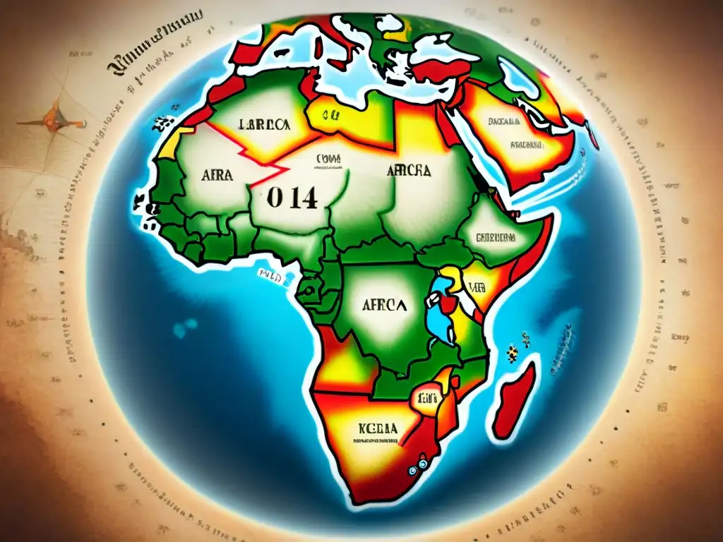 Mapa detallado sepia de África del siglo XVI con criaturas marinas, seres míticos y rosas de los vientos