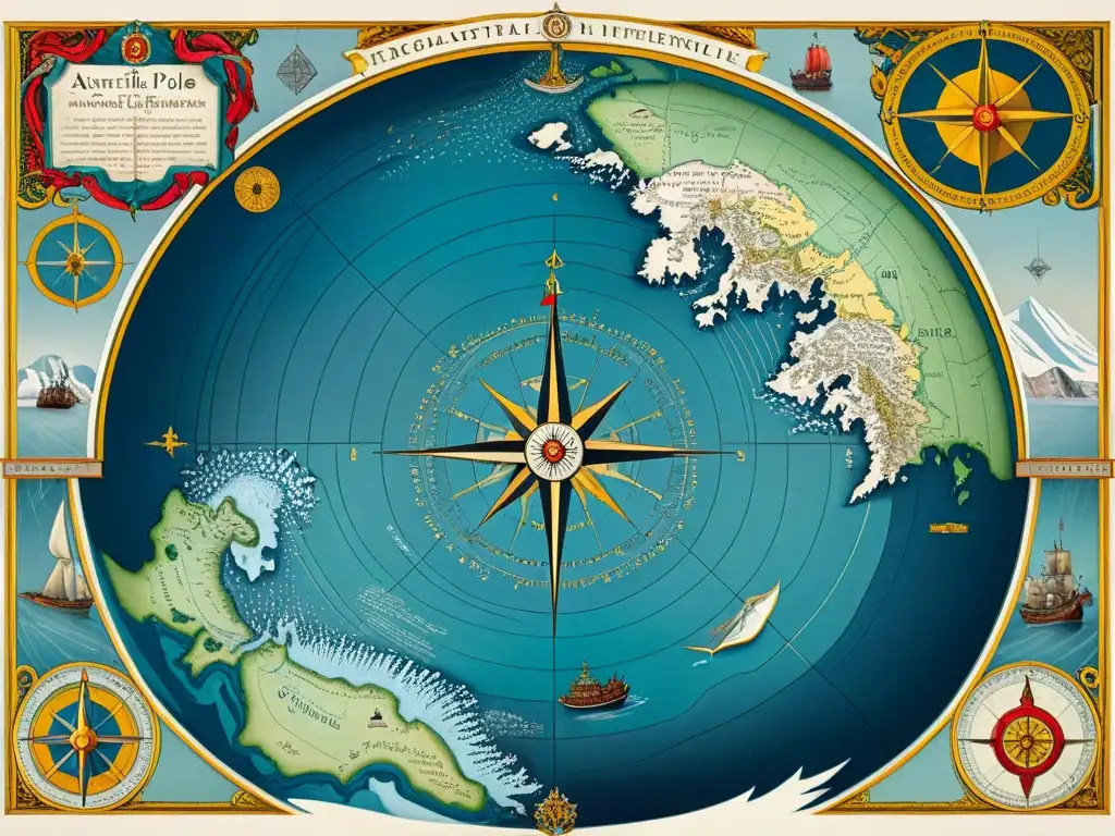 Mapa sepia detallado del siglo XVI del Ártico con criaturas marinas míticas y cartografía detallada, evocando la evolución de mapas antiguos