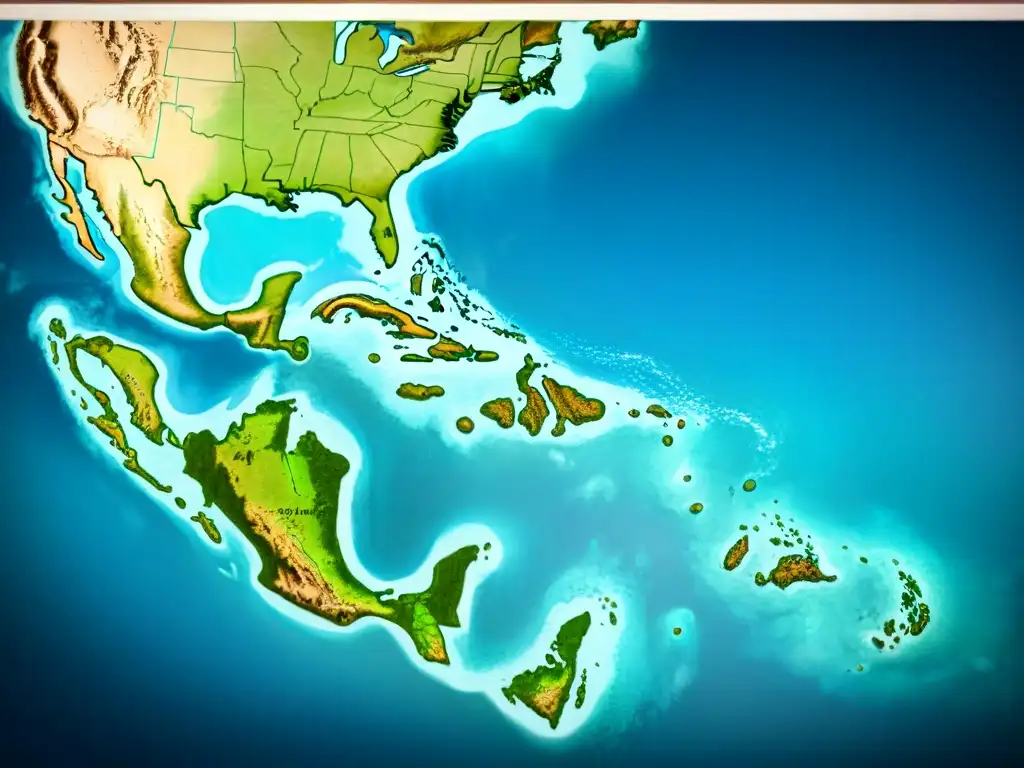 Mapa detallado sepia de Oceanía del siglo XVII, con líneas costeras, inscripciones de islas y criaturas marinas míticas