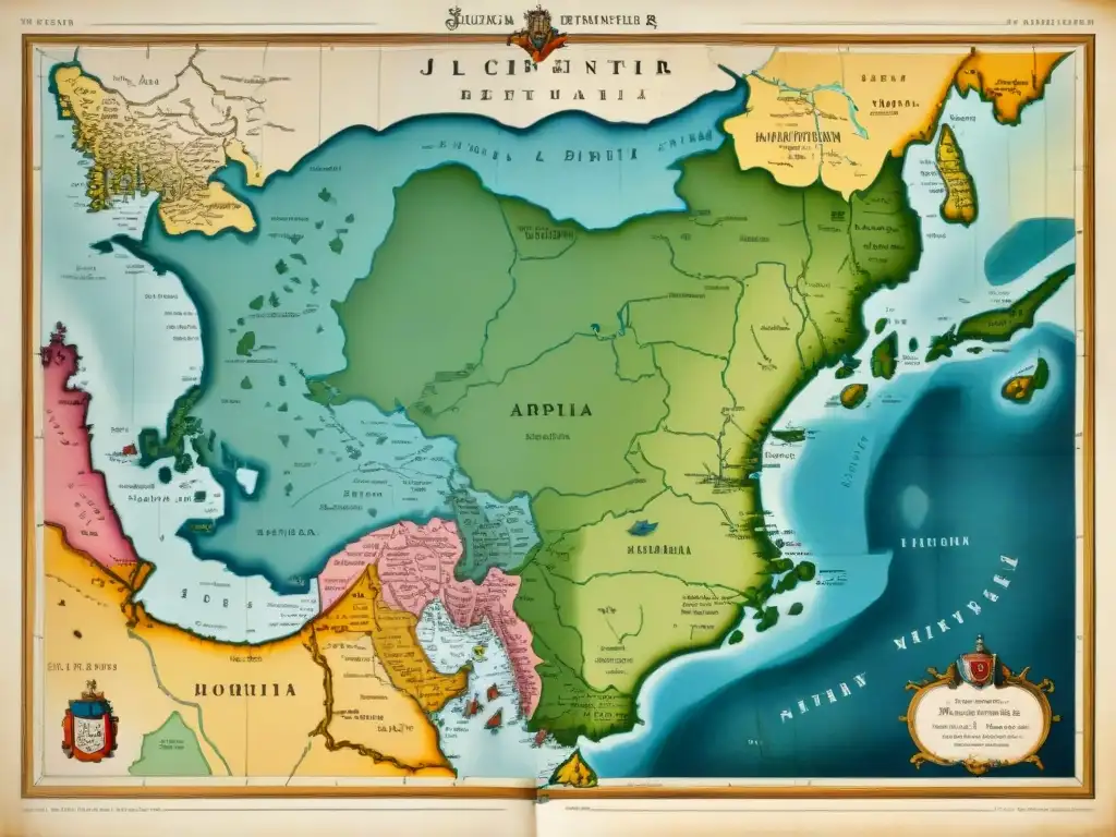 Mapa sepia detallado del siglo XVIII con conflictos por límites territoriales cartográficos