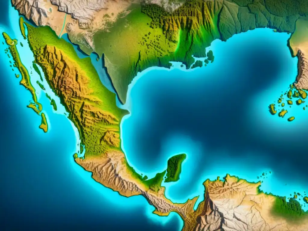 Mapa detallado de Mesoamérica en sepia, con símbolos antiguos y textura de pergamino, evocando misterio y antigüedad