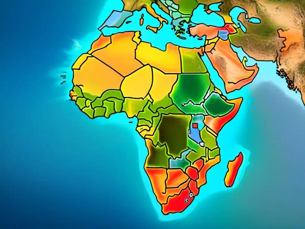 Mapa detallado en sepia de África con símbolos y patrones de cartografía africana