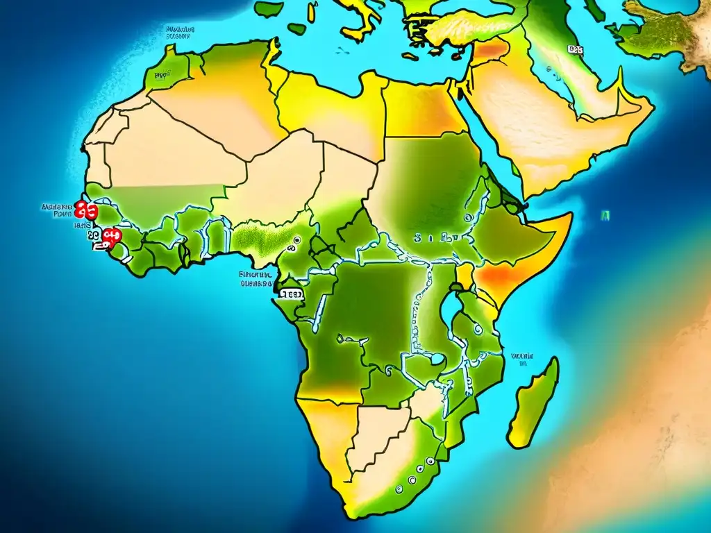 Mapa detallado en sepia de África Subsahariana con historia, cultura y evolución cartográfica