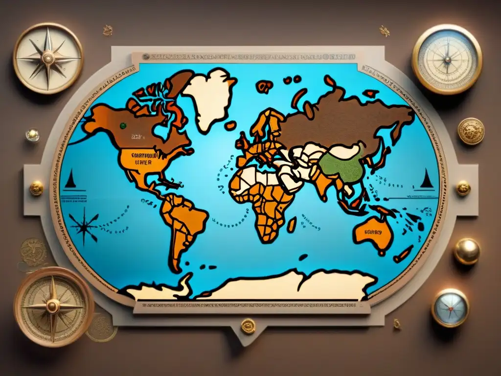 Mapa sepia detallado: evolución de la cartografía Mapa sepia detallado que muestra la evolución de técnicas cartográficas a lo largo de la historia