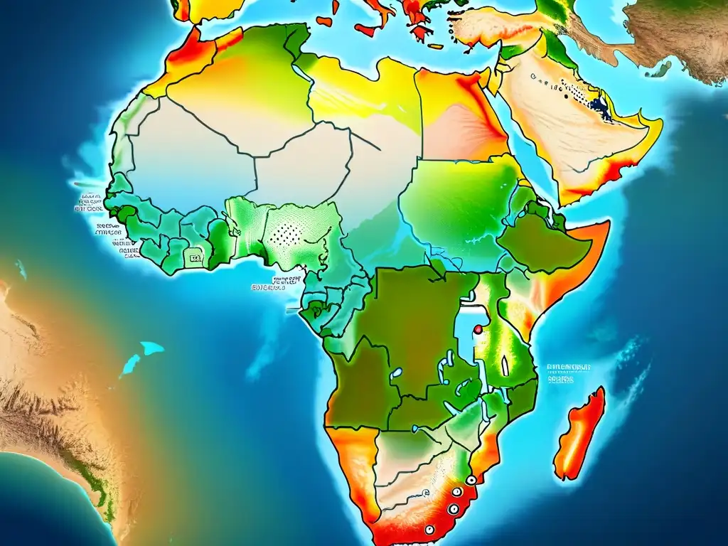 Un mapa detallado de África en sepia, fusionando técnicas tradicionales y digitales para mostrar la evolución cartográfica