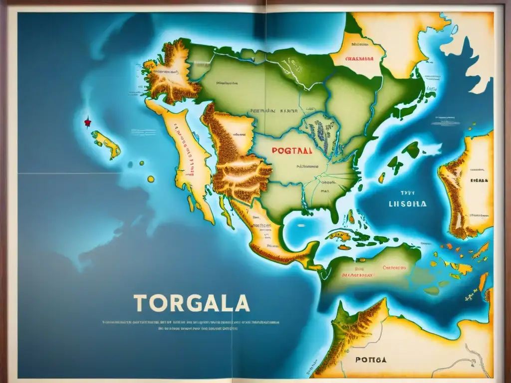 Mapa detallado en sepia del Tratado de Tordesillas