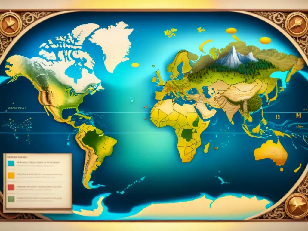Mapa antiguo detallado: evolución de la cartografía Mapa sepia detallado, evolución cartografía con rosas de los vientos y monstruos marinos