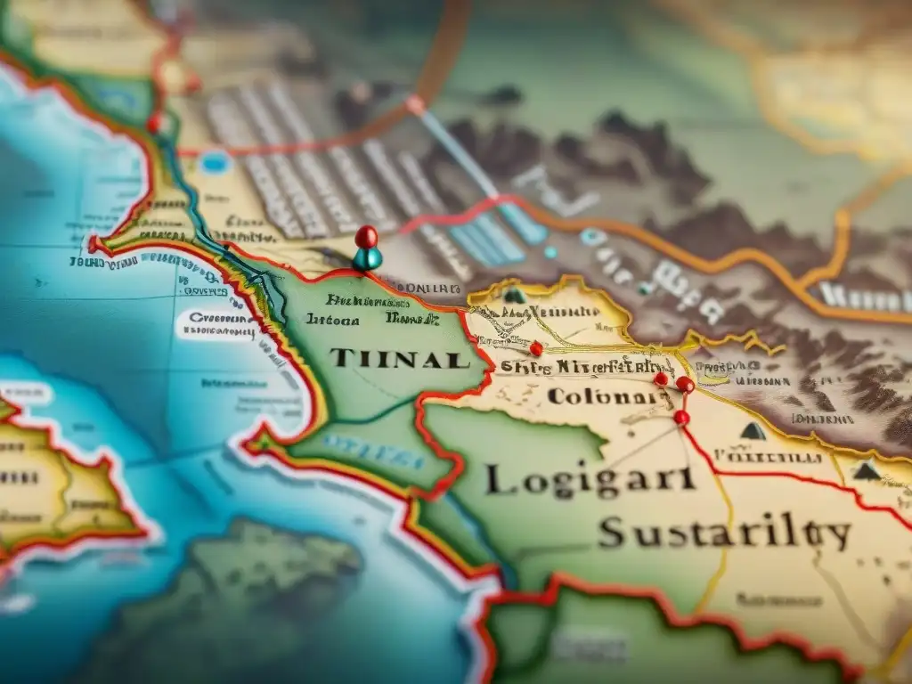 Mapa detallado vintage de la década de 1800 con tonos sepia, perfecto para 'Mapas en logística inversa sostenible'