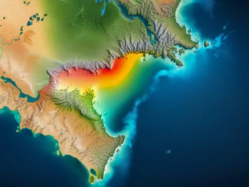 Mapa interactivo en sepia: datos vibrantes en Mapbox Mapa dinámico con vibrantes gradientes de datos sobre detallado mapa satelital