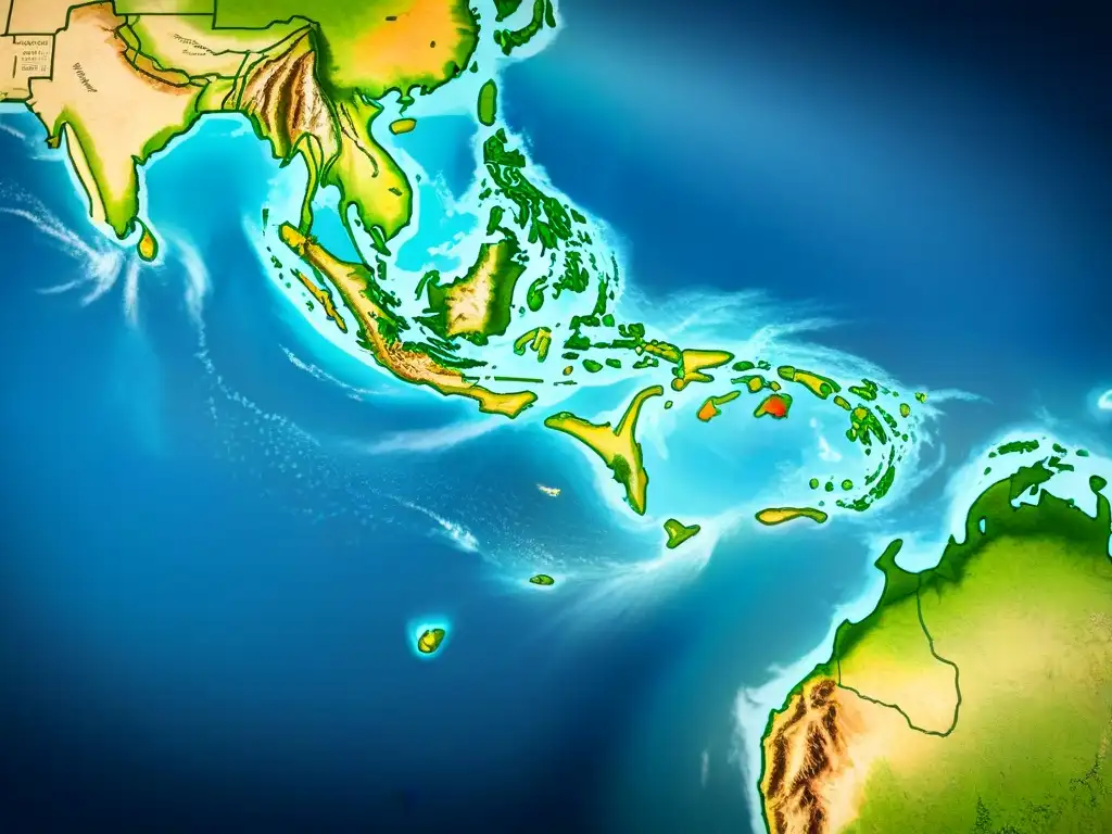 Mapa estratégico detallado del Pacífico durante la Segunda Guerra Mundial, con rutas navales y campos de batalla clave