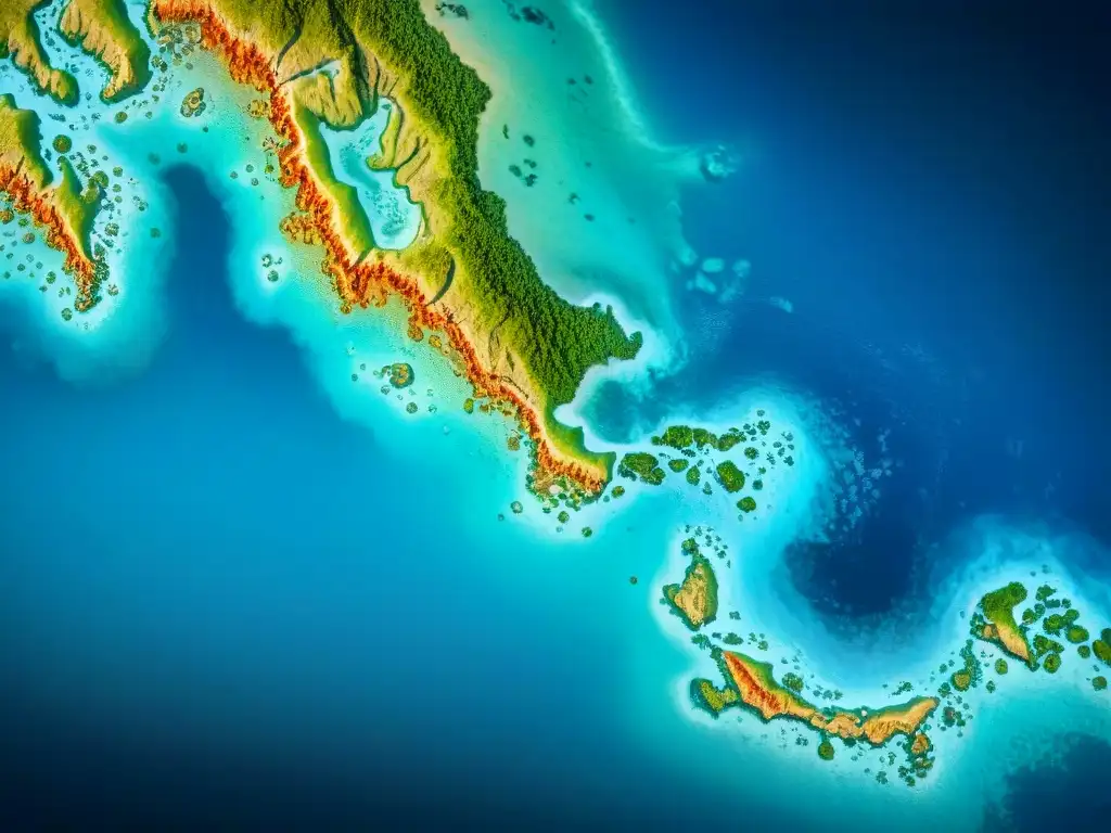 Mapa histórico del fondo marino: descubre la belleza del océano Mapa histórico detallado del fondo marino con características submarinas y criaturas marinas, evocando evolución cartografía fondo marino