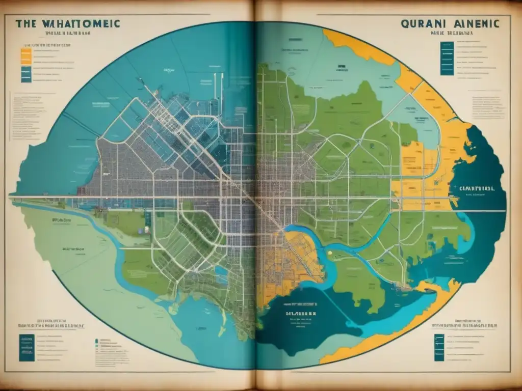 Mapa histórico detallado de pandemias en ciudades con ilustraciones de zonas de cuarentena y adaptaciones urbanas