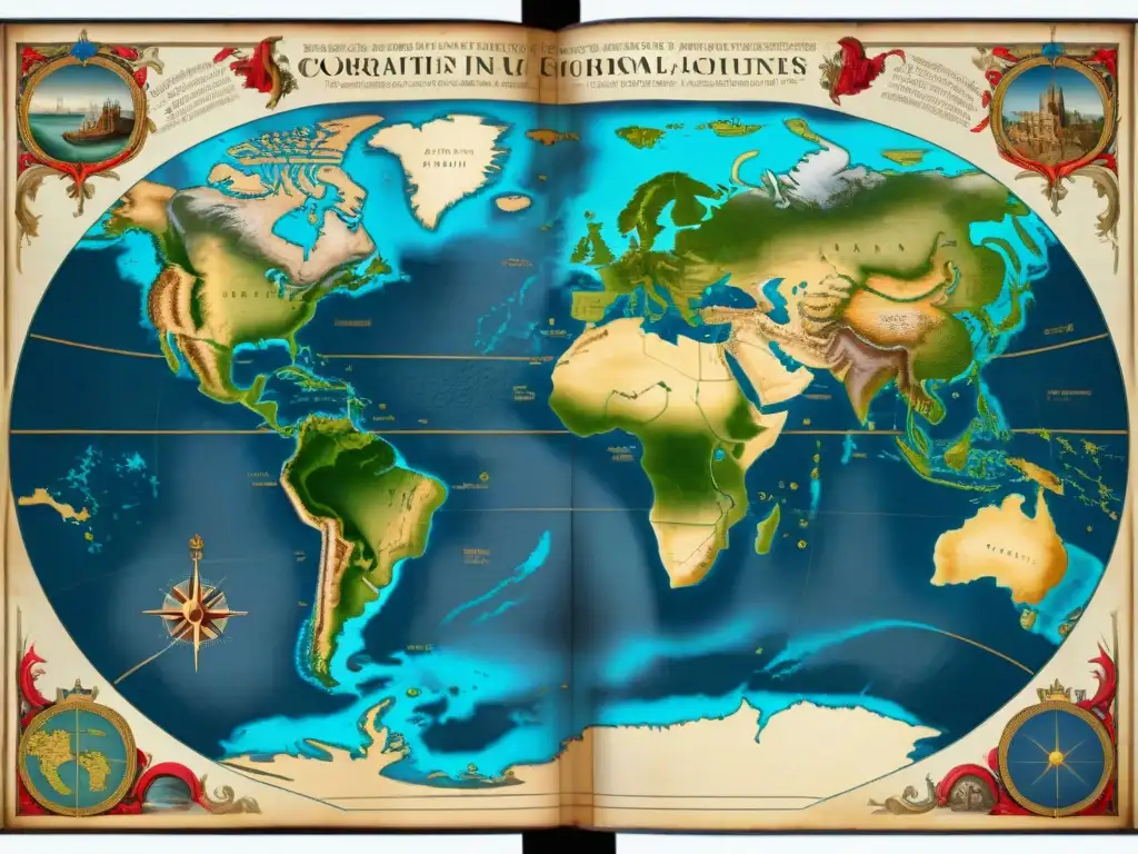 Mapa histórico del siglo XVI con errores en continentes y costas, mostrando inexactitudes cartográficas