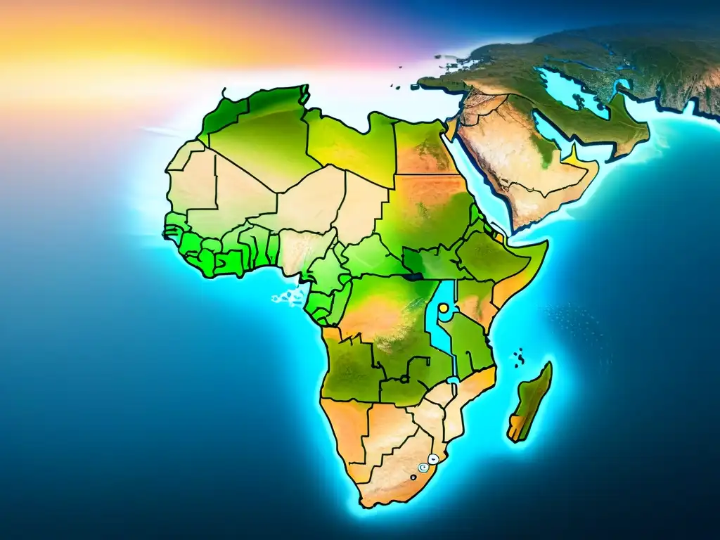 Mapa interactivo detallado de África en sepia, con zoom y datos en tiempo real