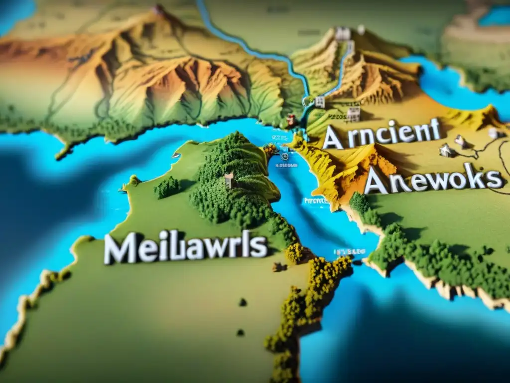 Mapa medieval detallado de rutas comerciales, ciudades y montañas, obra de cartógrafos musulmanes en la Edad Media