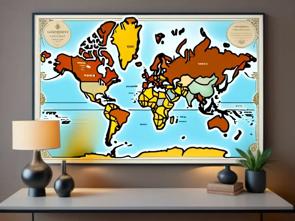 Mapa mundi vintage detallado en sepia para decoración histórica Un mapa del mundo vintage en sepia detallado en 8k