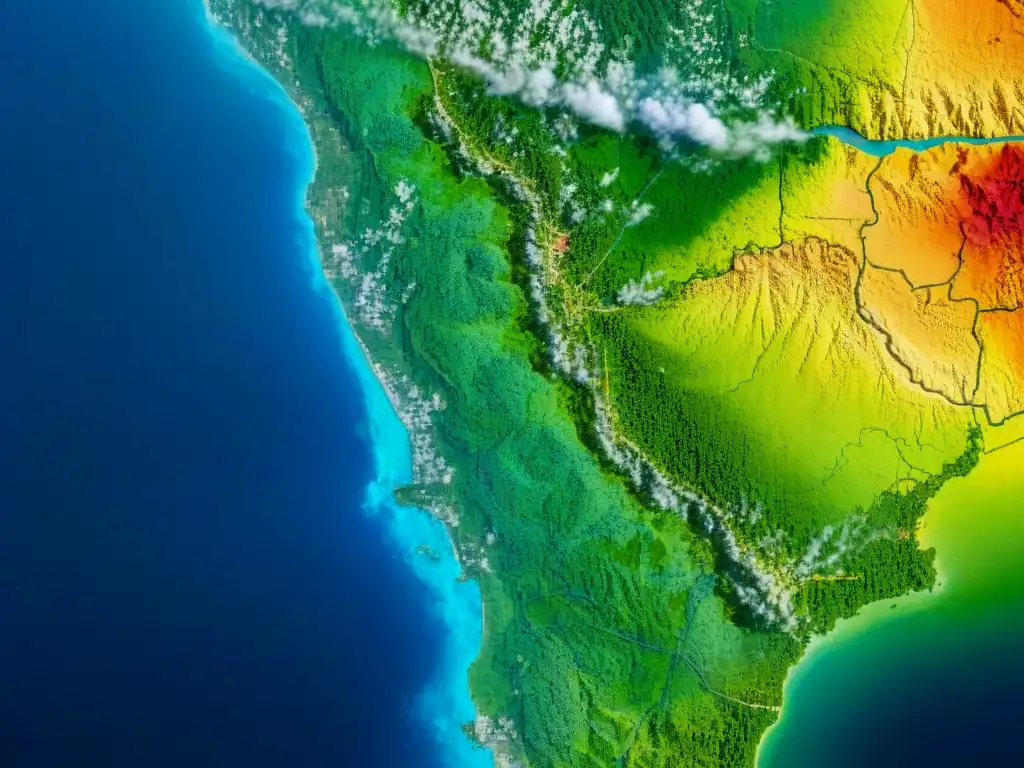 Un mapa satelital detallado en sepia muestra datos de calor con líneas de contorno, resaltando la deforestación y expansión urbana