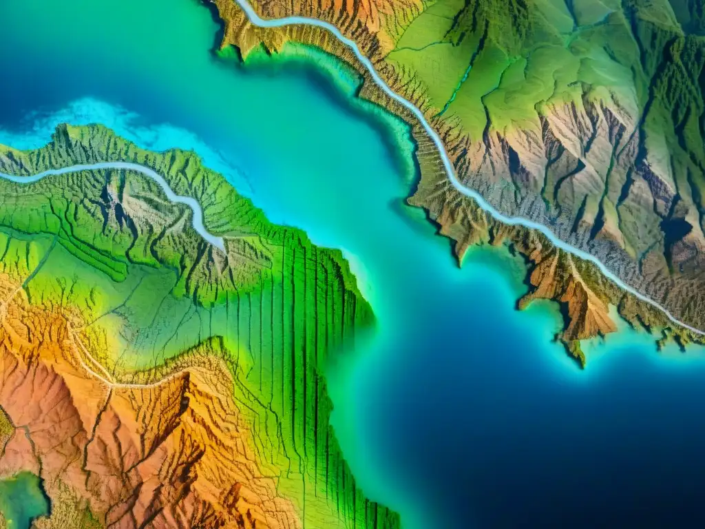 Mapa topográfico detallado en sepia, con líneas y relieve, envejecido y usado, inspiración en mapas para artistas