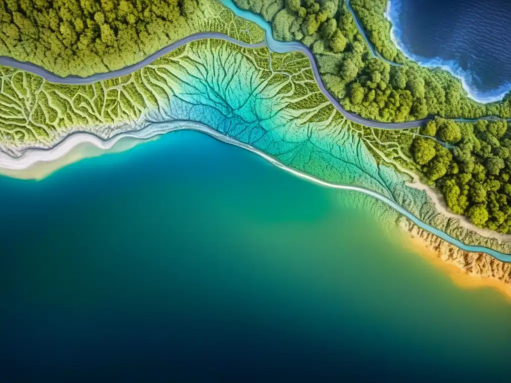 Mapa topográfico detallado con red de líneas, destacando la complejidad del SIG de alto rendimiento en cartografía