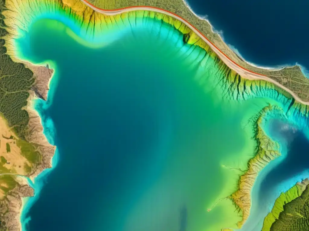 Un mapa topográfico detallado con rutas de vuelo de drones, demostrando la integración de tecnología dron en análisis geográfico en tiempo real