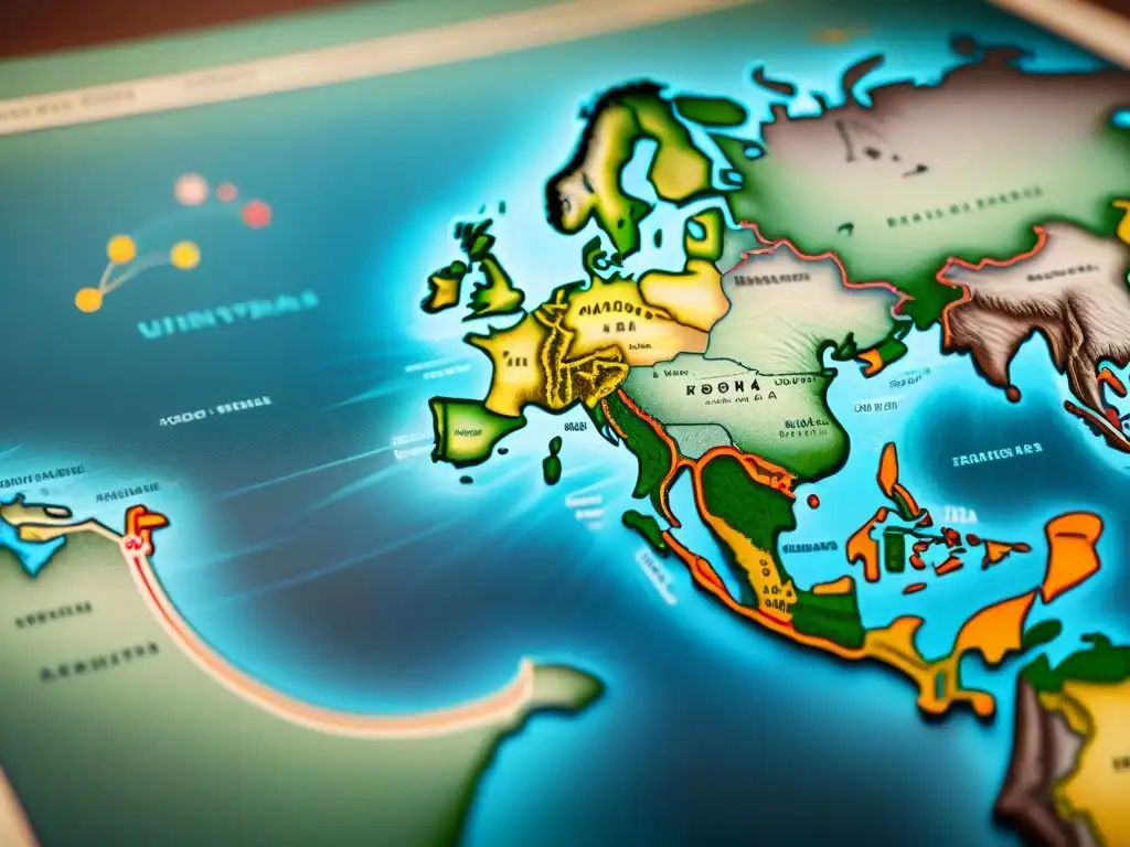 Mapa vintage detallado en sepia, evolución de la cartografía digital con detalles hechos a mano