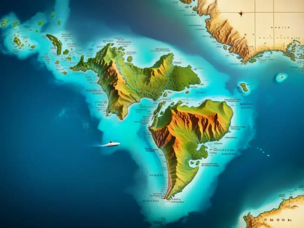 Un mapa vintage detallado del Pacífico Sur, con tonos sepia que evocan aventura y exploración