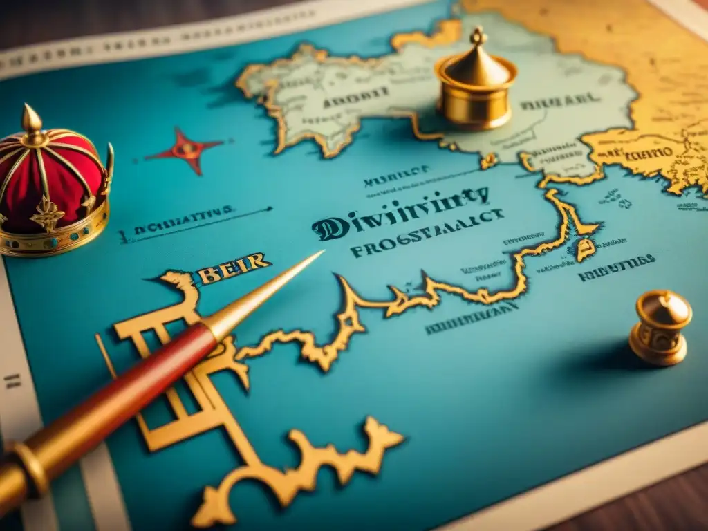 Representación divina en mapas antiguos con símbolos de poder y divinidad en detallado sepia