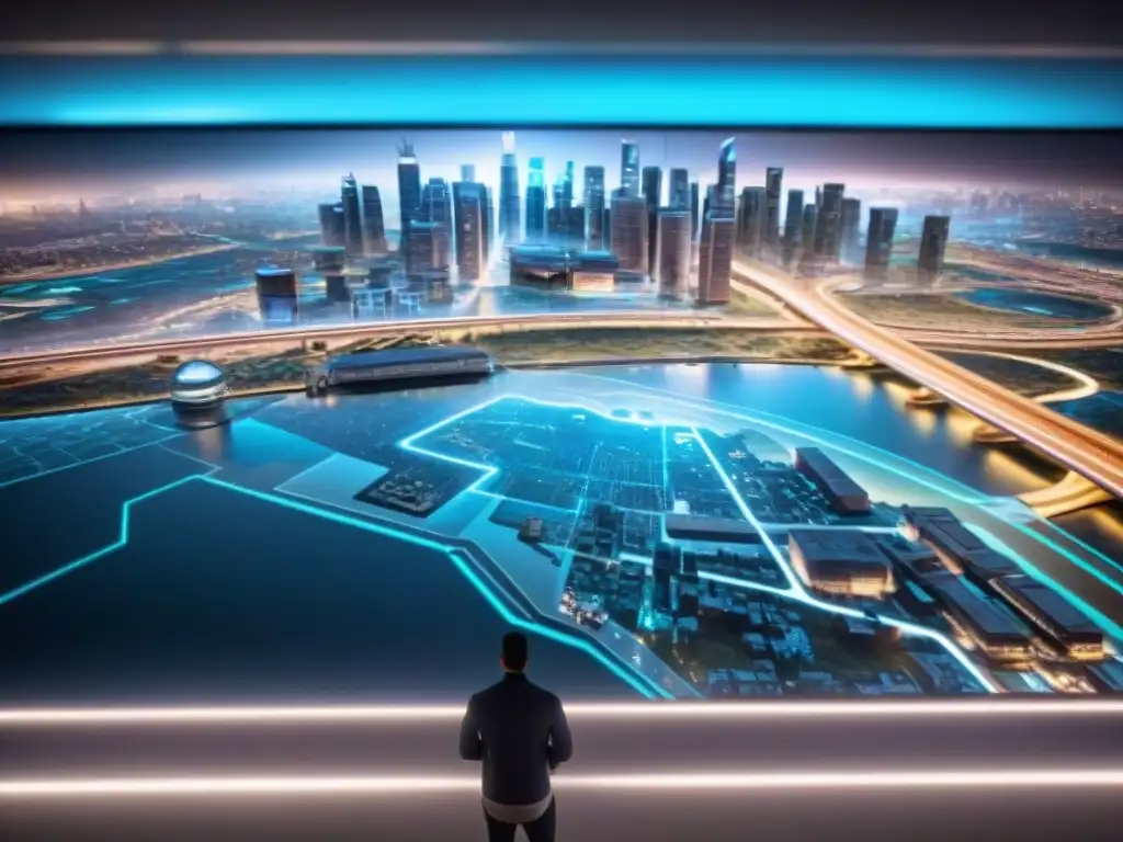 Mapas digitales con realidad aumentada en un centro de mando futurista de alta tecnología