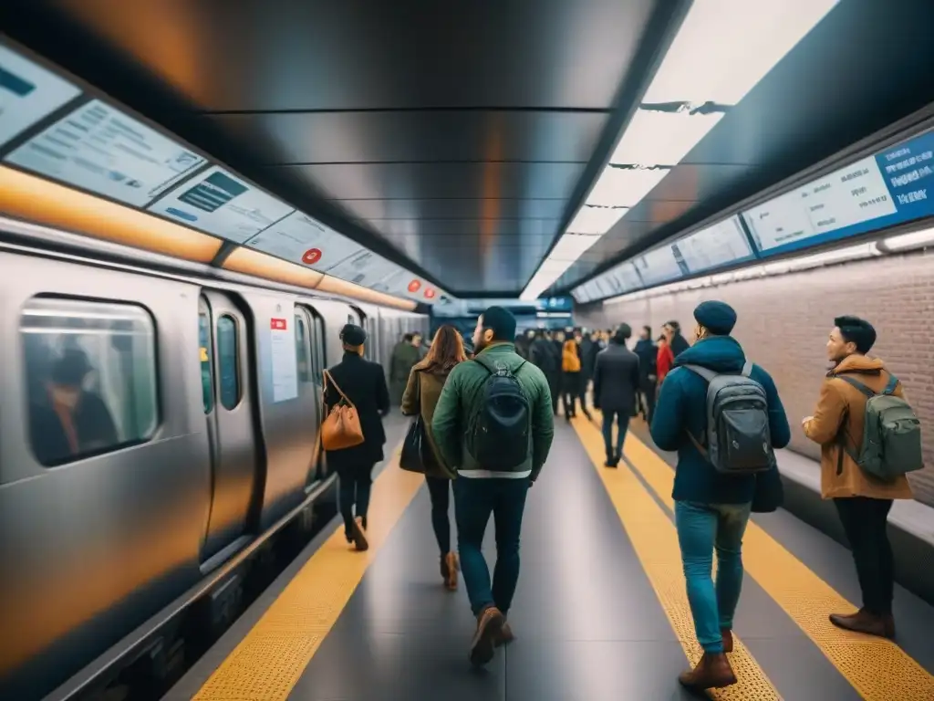 Mapas subterráneos ciudades infraestructura oculta: Caótica estación de metro en sepia