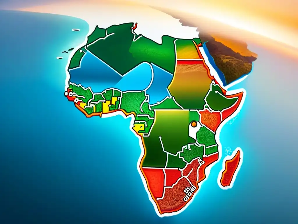 Mapas temáticos de África detallados en sepia, con patrones económicos, religiosos y culturales, y leyendas detalladas