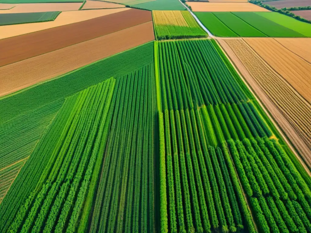 Revolución en mapeo de cultivos: vista aérea sepia de paisaje agrícola con drones supervisando campos detalladamente