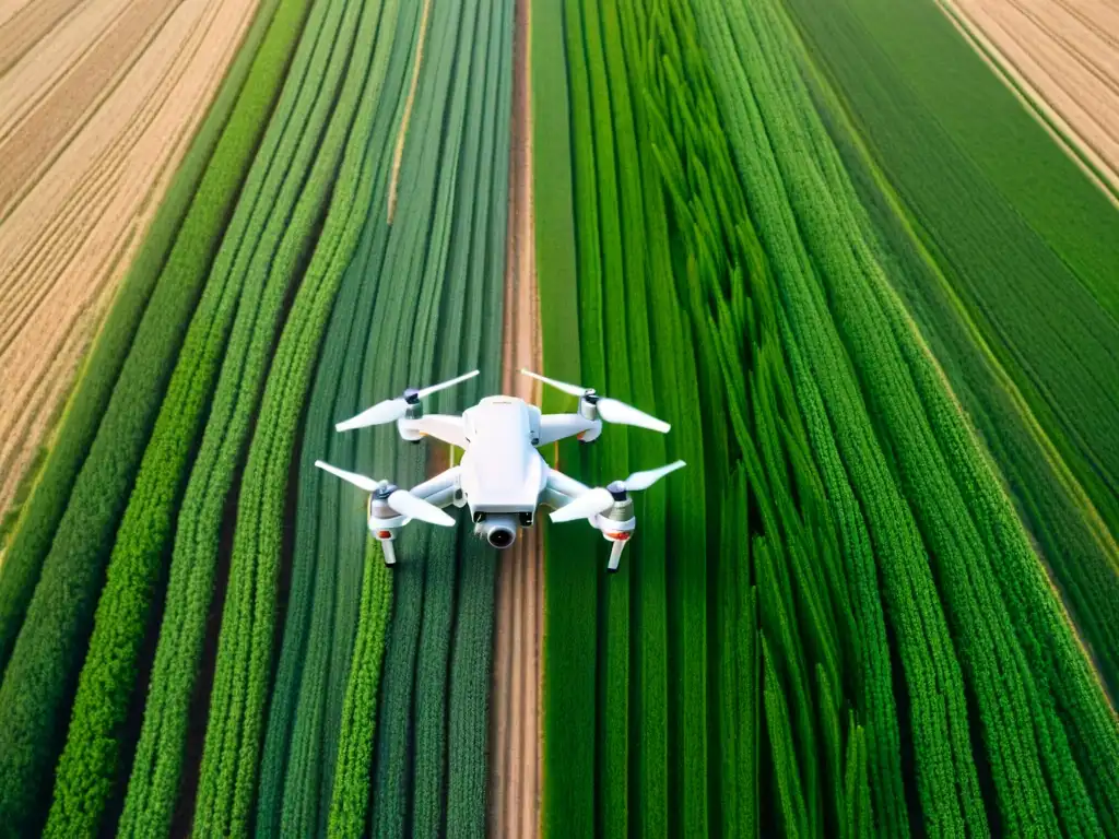 Revolución en mapeo de cultivos con drones sobre campo agrícola verde, mostrando innovación y eficiencia