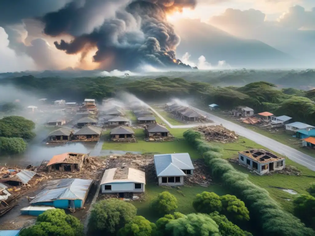 Paisaje desolado por desastre natural, destacando la importancia de los drones en la gestión de emergencias