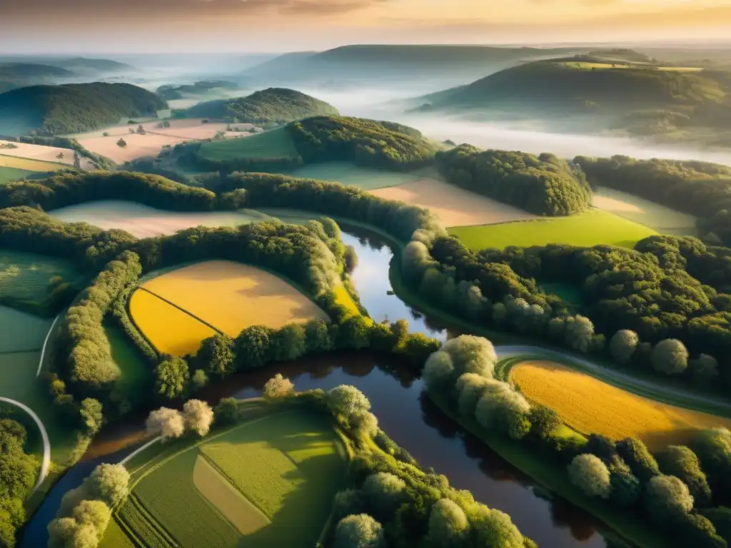 Panorama sepia: paisaje exuberante visto desde el cielo Paisaje exuberante capturado por dron en tonos sepia, ideal para aplicaciones de drones en cartografía